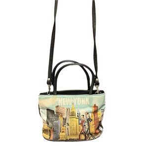 Vintage crossbody Stylish New York Print Handbag - Black 9x6in